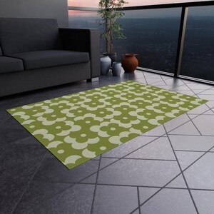 Deck Rug | Retro Flower Green Geometric Pattern | Fade Resistant Outdoor Rug for Patios 48" × 72"