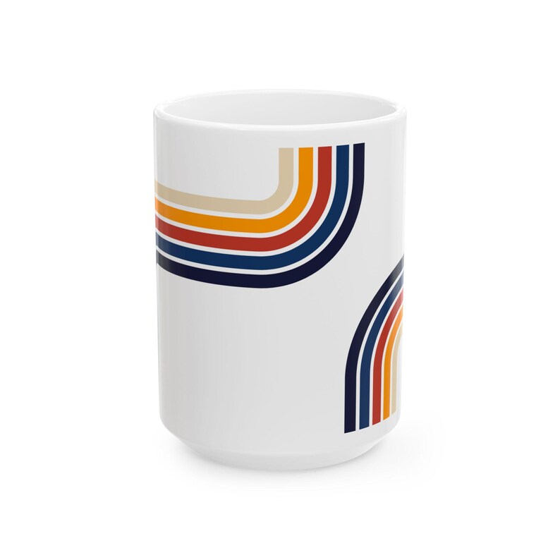 Lead Free Ceramic Mug, Retro Rainbow Coffee Cup, Microwave Safe Mug, Glossy Stripe Drinkware, Vintage Boho Mug Gift image 10