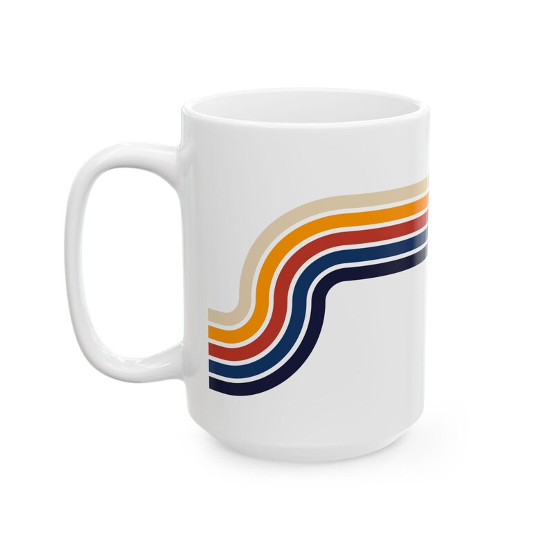 Lead Free Ceramic Mug, Retro Rainbow Coffee Cup, Microwave Safe Mug, Glossy Stripe Drinkware, Vintage Boho Mug Gift image 14