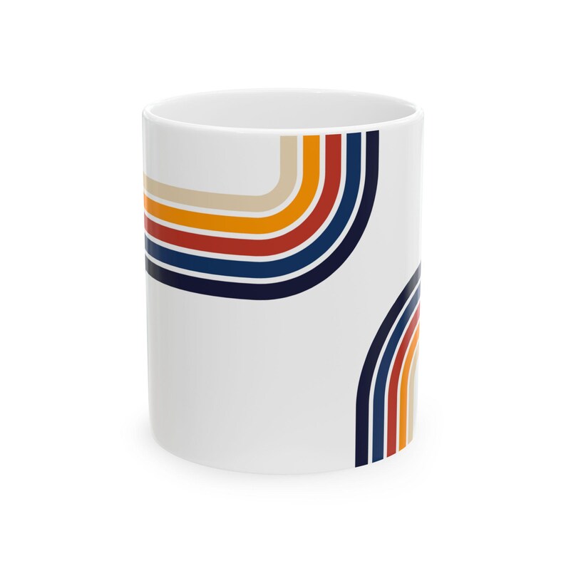 Lead Free Ceramic Mug, Retro Rainbow Coffee Cup, Microwave Safe Mug, Glossy Stripe Drinkware, Vintage Boho Mug Gift image 9