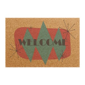 Mid Century Modern Coconut Fiber Welcome Mat | Atomic Starburst Design Retro Orange Green Coir Doormat 24 x 16 image 6