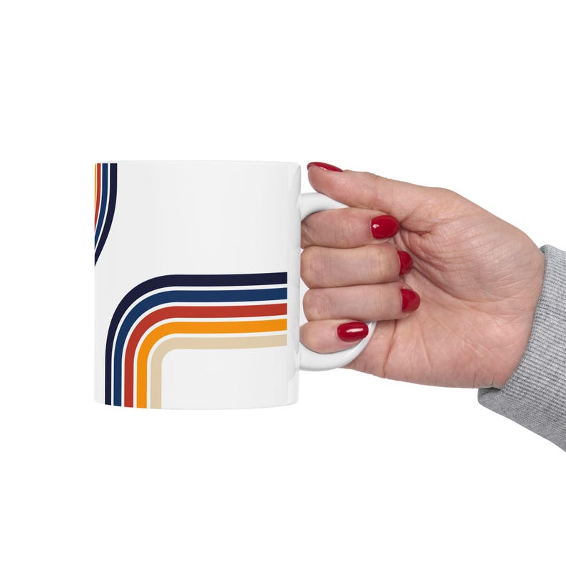 Lead Free Ceramic Mug, Retro Rainbow Coffee Cup, Microwave Safe Mug, Glossy Stripe Drinkware, Vintage Boho Mug Gift image 7