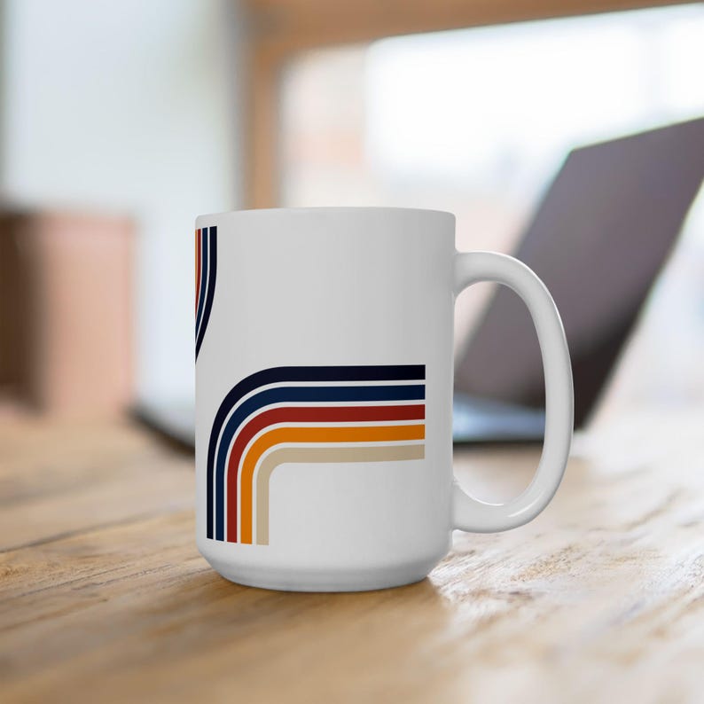 Lead Free Ceramic Mug, Retro Rainbow Coffee Cup, Microwave Safe Mug, Glossy Stripe Drinkware, Vintage Boho Mug Gift image 5