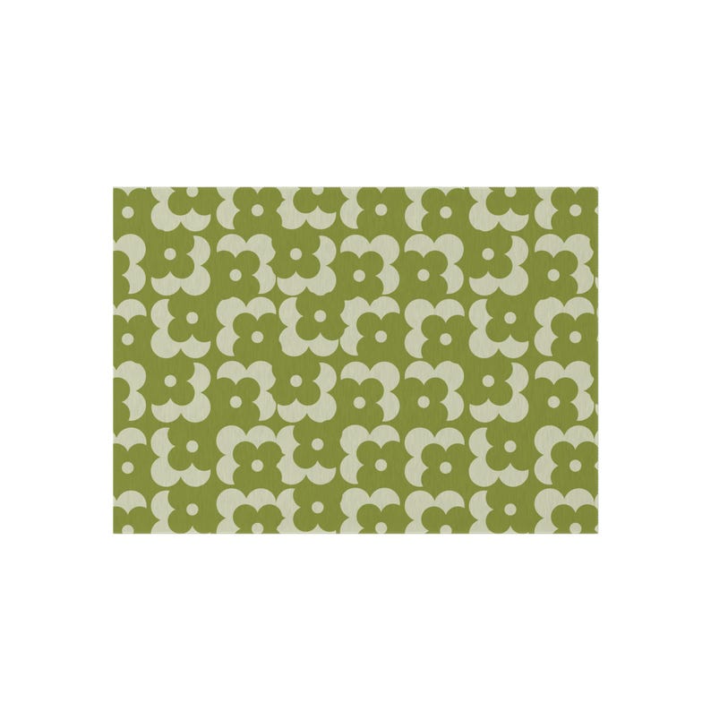 Deck Rug | Retro Flower Green Geometric Pattern | Fade Resistant Outdoor Rug for Patios image 8
