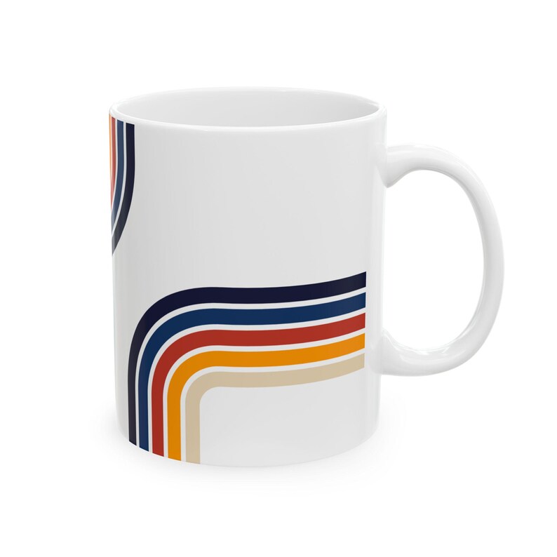 Lead Free Ceramic Mug, Retro Rainbow Coffee Cup, Microwave Safe Mug, Glossy Stripe Drinkware, Vintage Boho Mug Gift image 15