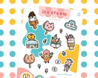 Ice Cream Shop Sticker Sheet - Matte vinyl kiss cut stickers for planners, notebooks, stationery, and decoration