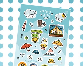 Rainy Day Sticker Sheet - Matte vinyl kiss cut stickers for planners, notebooks, stationery, and decoration