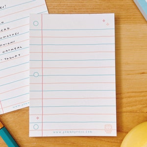 Mini bloc de notas con perforaciones de 3 agujeros: papel rayado ilustrado para escribir notas y listas de tareas