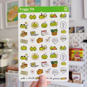 Arkusz naklejek Froggy Life - Przezroczyste, winylowe naklejki wycinane pocałunkami do planerów, notesów, artykułów piśmiennych i dekoracji