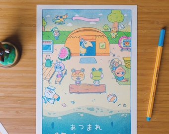 New Horizons Animal Crossing Risograph Print