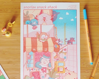 Snorlax Snack Shack Risograph Print