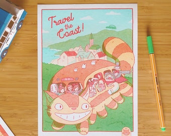 Catbus Travel Poster Risograph Print