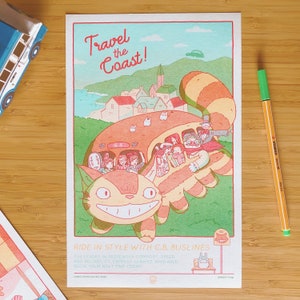 Catbus Travel Poster Risograph Print