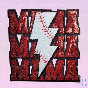 Baseball Mom Beleuchtung Bolt Chenille Pailletten | Schirmmütze | Bügelbild