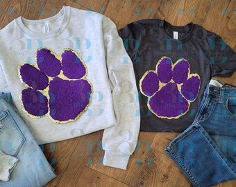Chenille Adult or Youth Purple Paw Iron-on Patch