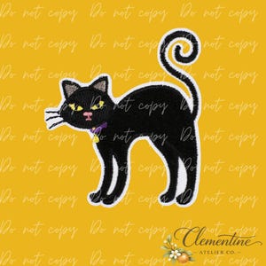 Black Cat Curled Tail | Halloween Patch | Small Iron-On Patch |  Hats, Clothing, Bags+