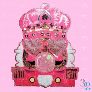 Pink Sequin Nutcracker Patch – Heart Glasses, DIY Holiday Applique