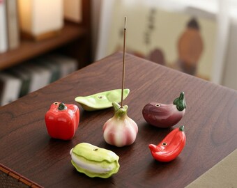 Ceramic Fruit Incense Holder Miniature Vegetable Stick Burner Whimsical Ash Catcher Playful Desk Decor Fun Meditation Gift