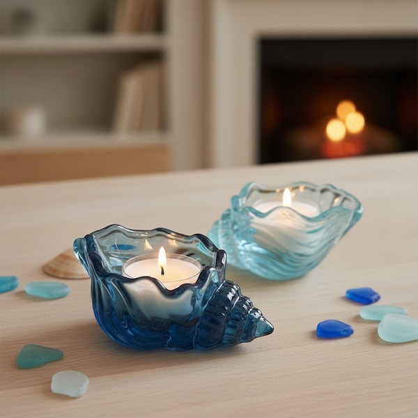 Glass Conch Candle Holder: Seashell Tealight Stand for Coastal Decor