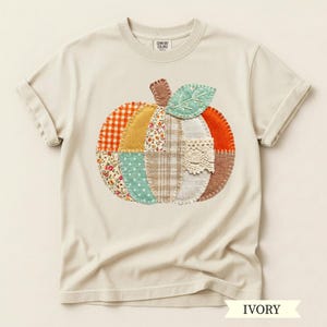 Patchwork Pumpkin T-Shirt, Cottagecore Autumn Shirt, Vintage Fabric Fall Tee