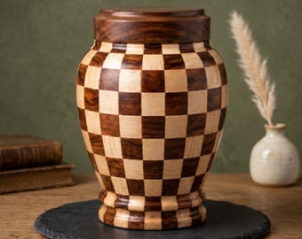 Handmade Patchwork Wooden Urns for Human Ashes Male or Female - Adult Cremation Sizes, Rosewood Funeral Urn