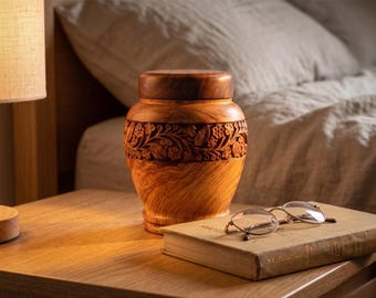 Handmade Wood Cremation Urns - Medium Sizes Wooden Urn for Human Ashes - Handcrafted decorative Vase