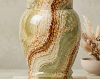Multi-Green Onyx Cremation Urn | Handmade Stone Memorial Urn for Ashes | Adult to Keepsake Sizes