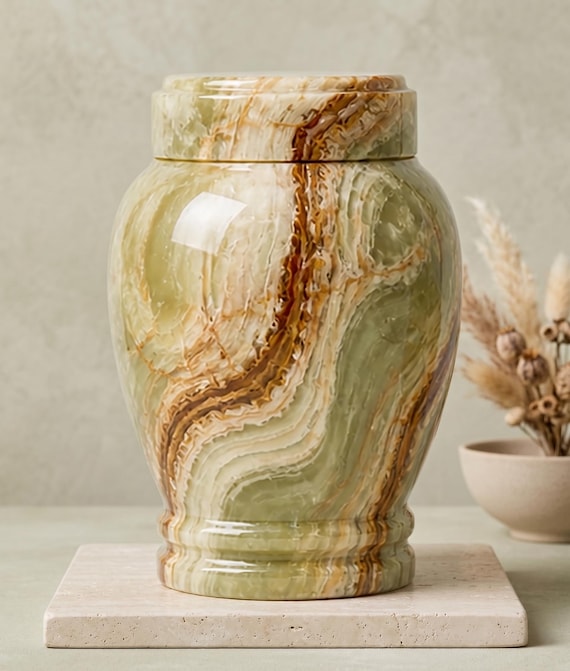 Multi-Green Onyx Cremation Urn | Handmade Stone Memorial Urn for Ashes | Adult to Keepsake Sizes