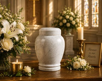 Natural Carrara Marble Cremation Urns for Human Ashes both Male, Female or Child Ashes | Handcrafted Adult to Keepsake Stone Urn