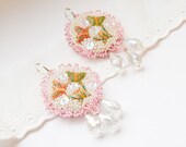 Beaded Earrings Butterfly Pink Earrings Butterfly Earrings, Summer Nature Jewelry, Boho Dangle Earrings,