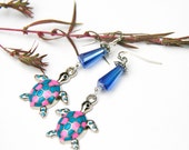 Light Blue Earrings ,Enamel Earrings, Blue Earrings, Turtle Earrings, Ball Drop Earrings, Nautical Earrings, Animal Earrings