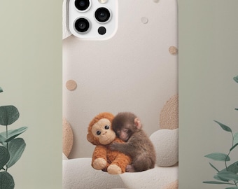 Punch Monkey Hug Tough Phone Case | Viral Meme Art, Realistic Fur Illustration