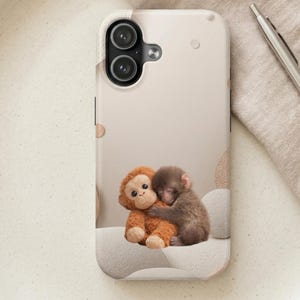 Punch Monkey Hug Tough Phone Case | Viral Meme Art, Realistic Fur Illustration