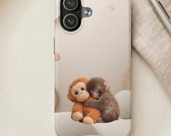 Punch Monkey Hug Tough Phone Case | Viral Meme Art, Realistic Fur Illustration