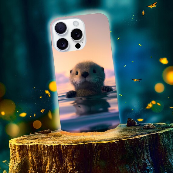 Crying Otter Tough Phone Case | Sunset Water Animal Illustration
