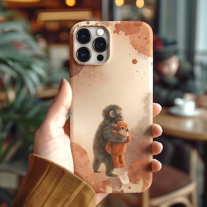 Funda resistente para teléfono Punch Monkey Hug / Meme viral, ilustración realista de piel