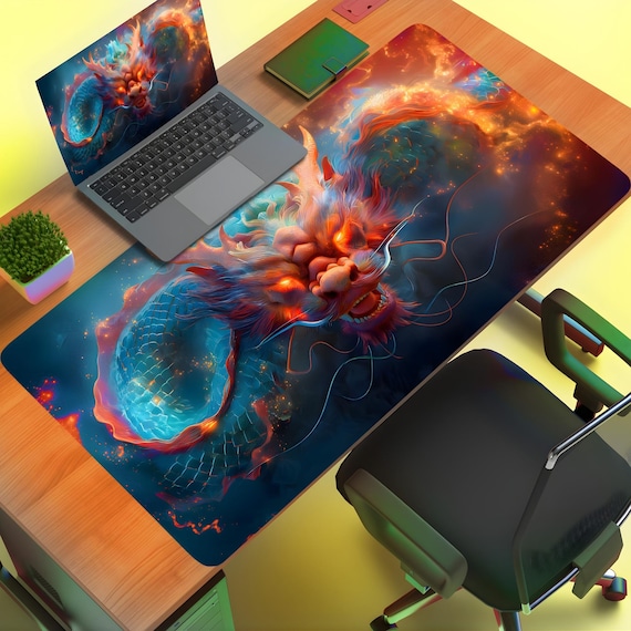 Fire Dragon Desk Mat - Epic Mythical Beast Gaming Mousepad XL
