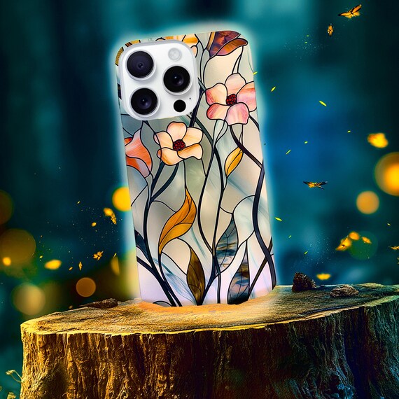 Art Nouveau Floral Phone Case, Stained Glass Style