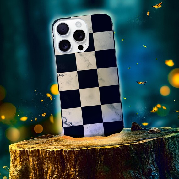 Marble Grunge Checkerboard Tough Phone Case | Racing-Inspired Minimalist