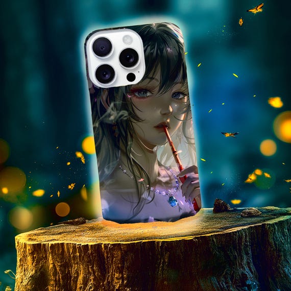 Sakura Flute Anime Portrait Tough Phone Case | Midnight Blue Purple Atmosphere