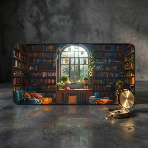 Magical Library Desk Mat - Cozy Dark Academia Mousepad XL