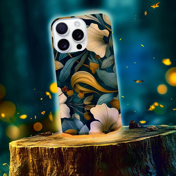 Vintage Floral Phone Case | Dark Teal Botanical Protective Cover