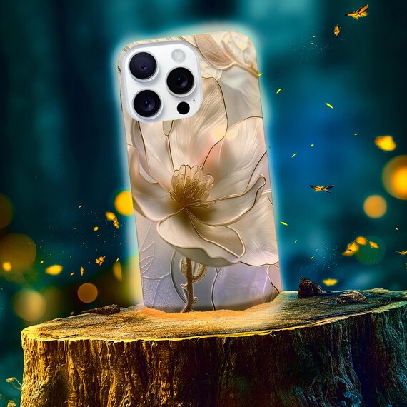 Nude Beige Stained Glass Floral Phone Case | Floral Phone Case