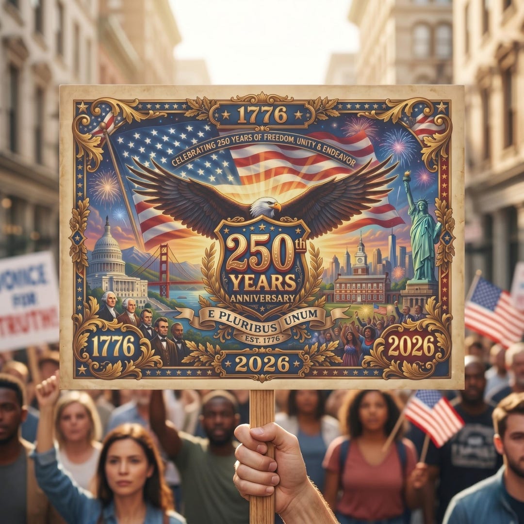 250th Anniversary Protest Sign 1776-2026, Patriotic Rally Poster, USA ...
