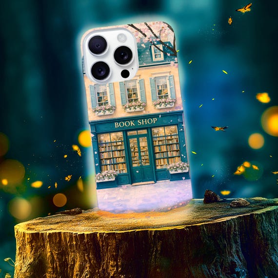 Chinoiserie Bookshop Phone Case, Girly Watercolor Book Lover Gift