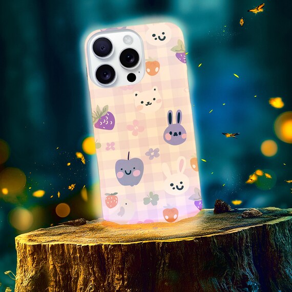 Soft Girl Purple Apples Teddy Bears Rabbit Pattern Tough Phone Case
