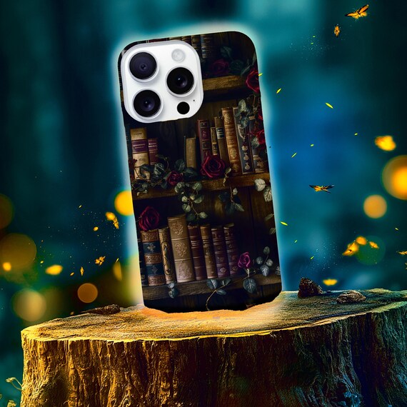 Dark Academia Book Phone Case: Gothic Rose Bookshelf Design