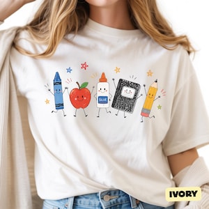 Back to School Shirt, Cute School Supplies Tee, Kawaii Teacher Shirt, First Day of School T-Shirt, Classroom Doodle Top