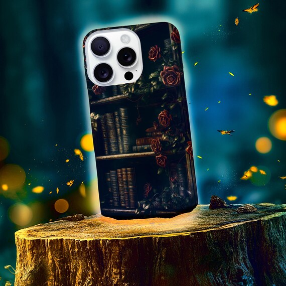 Gothic Rose Bookshelf Phone Case - Dark Academia Style