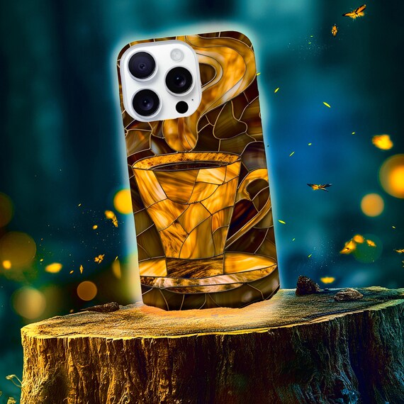 Amber Stained Glass Coffee Phone Case | Mosaic Cup Design